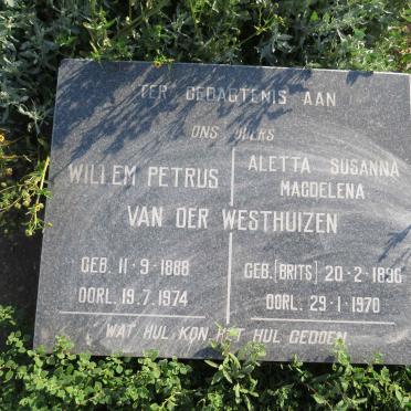 WESTHUIZEN Willem Petrus, van der 1888-1974 & Aletta Susanna Magdelena BRITS 1896-1970
