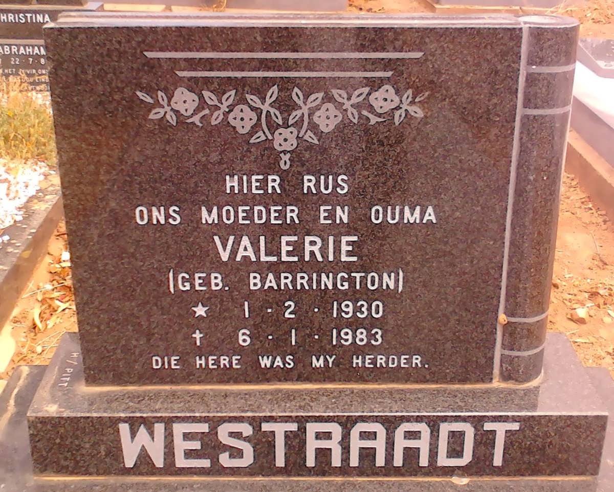 WESTRAADT Valerie nee BARRINGTON 1930-1983
