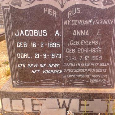 WET Jacobus A., de 1895-1973 &amp; Anna E. EHLERS 1896-1965