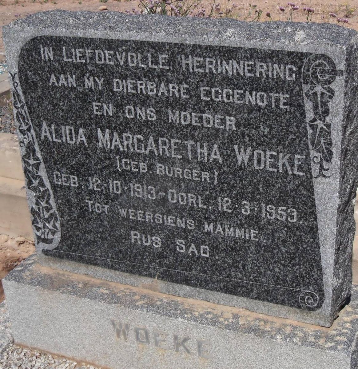 WOEKE Alida Margaretha nee BURGER 1913-1953