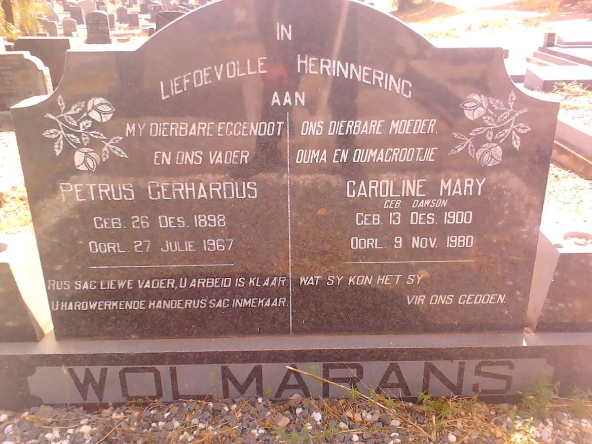 WOLMARANS Petrus Gerhardus 1898-1967 &amp; Caroline Mary DAWSON 1900-1980