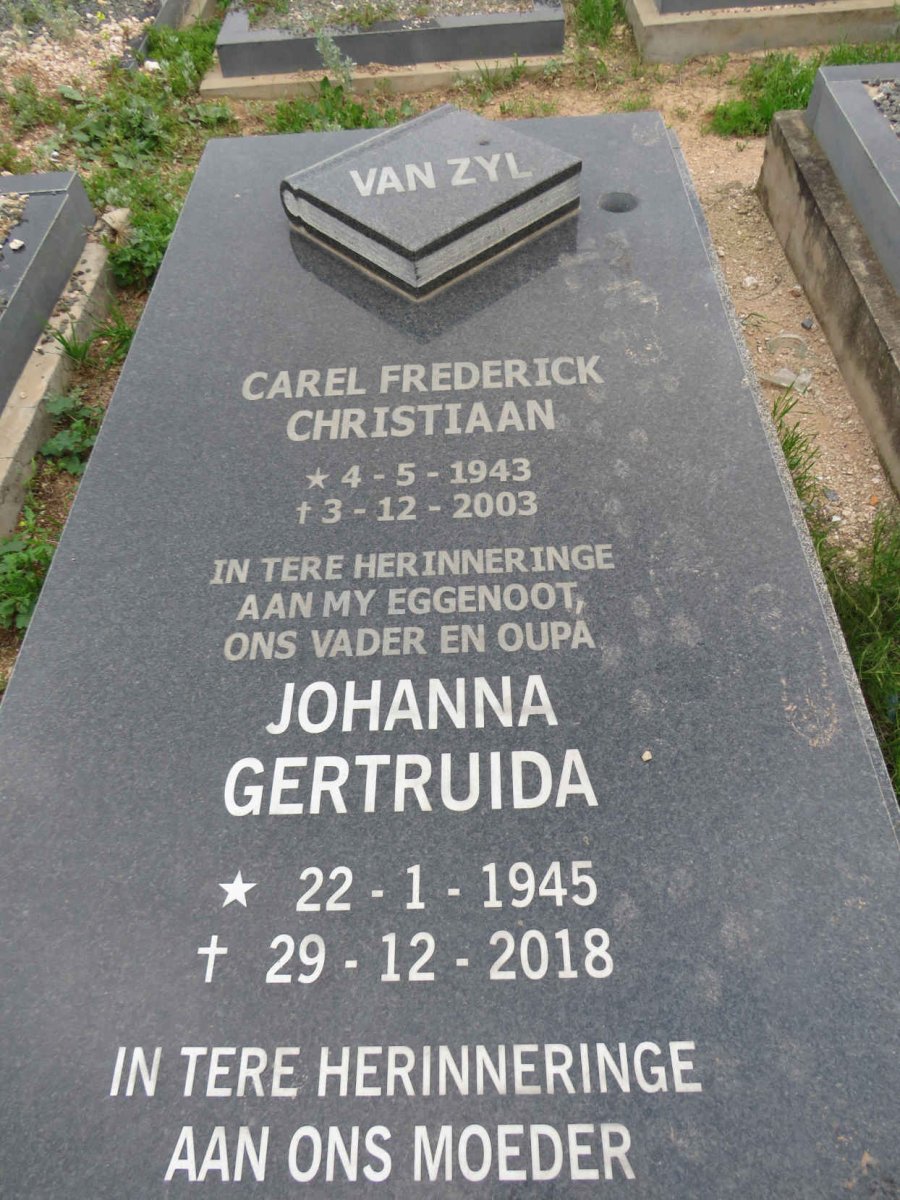 ZYL Carel Frederick Christiaan, van 1943-2003 & Johanna Gertruida 1945-2018
