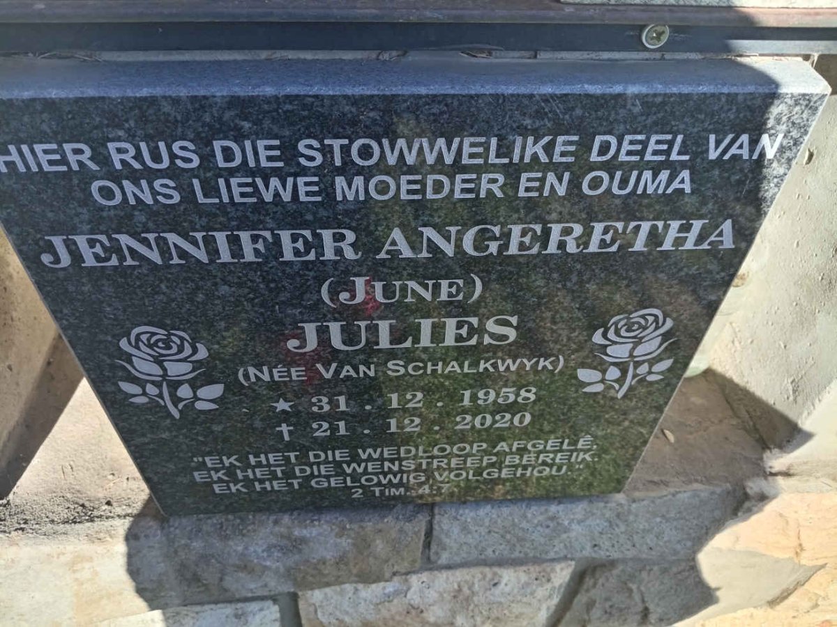 JULIES Jennifer Angeretha VAN SCHALKWYK 1958-2020