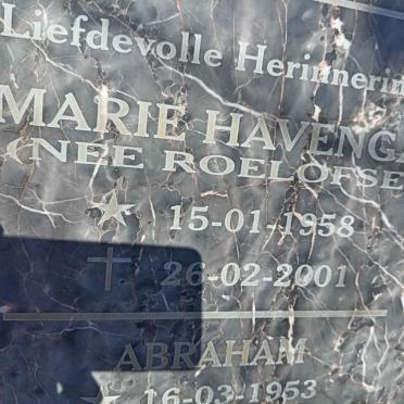 HAVENGA Abraham 1953- & Marie ROELOFSE 1958-2001 