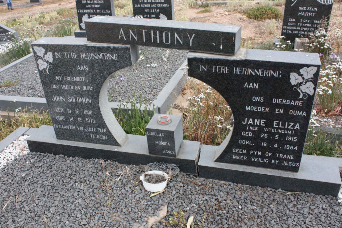 ANTHONY John Solomon 1906-1975 &amp; Jane Eliza VITELINGUM 1915-1984