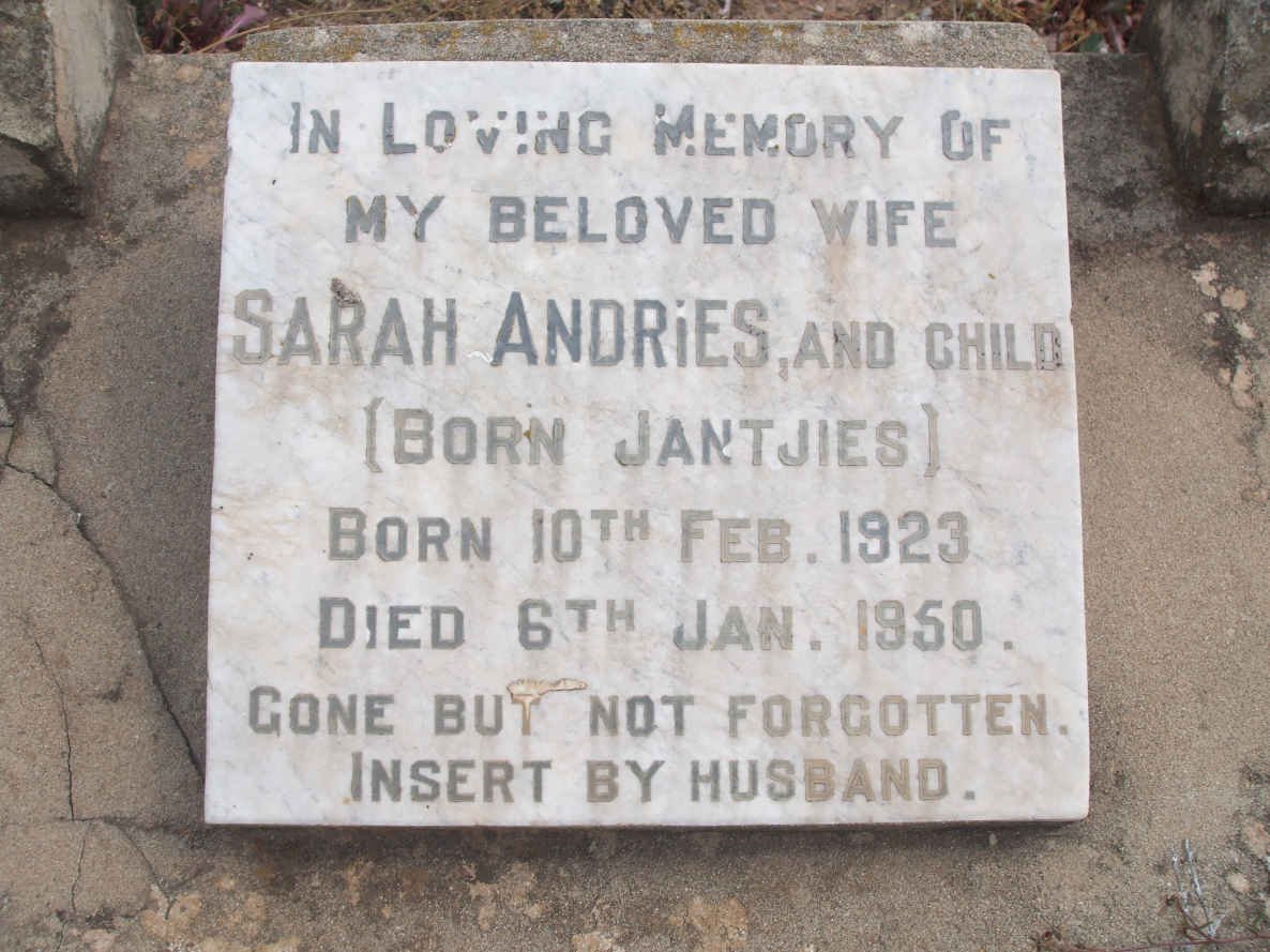 ANDRIES Sarah nee JANTJIES 1923-1950 ANDRIES Child