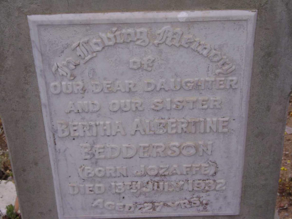 BEDDERSON Bertha Albertine nee JOZAFFE -1932