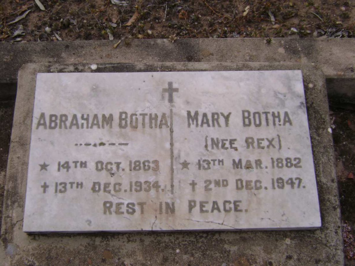 BOTHA Abraham 1883-1934 &amp; Mary REX 1882-1947