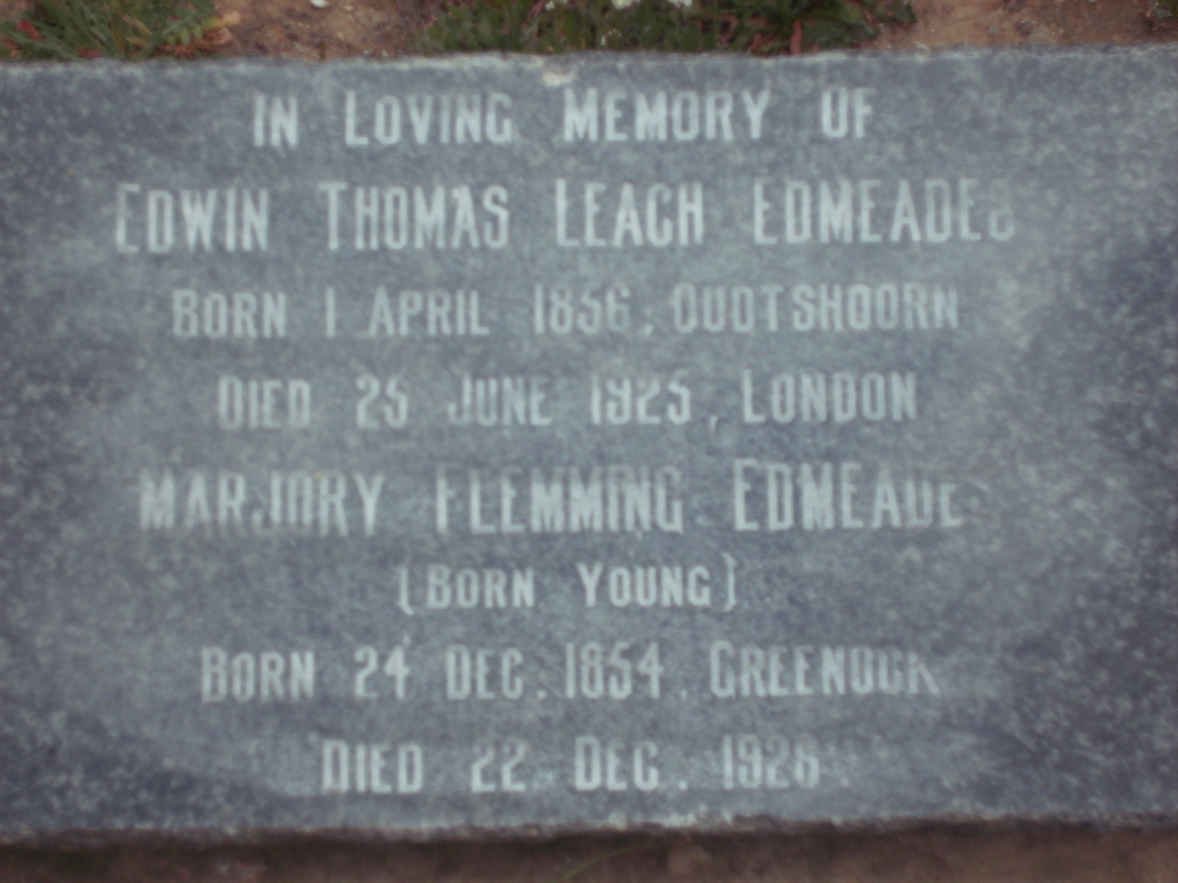 EDMEADES Edwin Thomas Leach 1856-1925 &amp; Marjory Flemming YOUNG 1854-1928