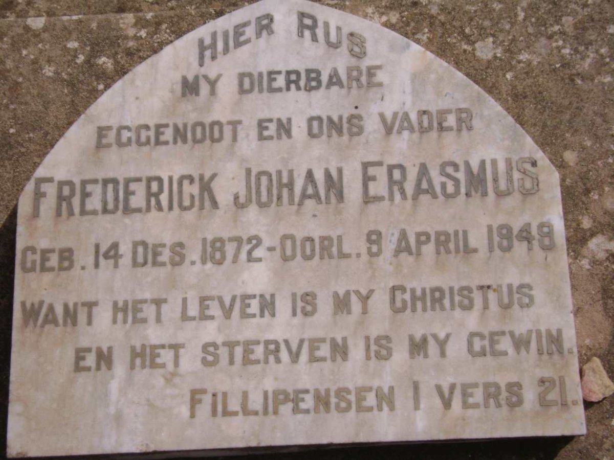 ERASMUS Frederick Johan 1872-1949