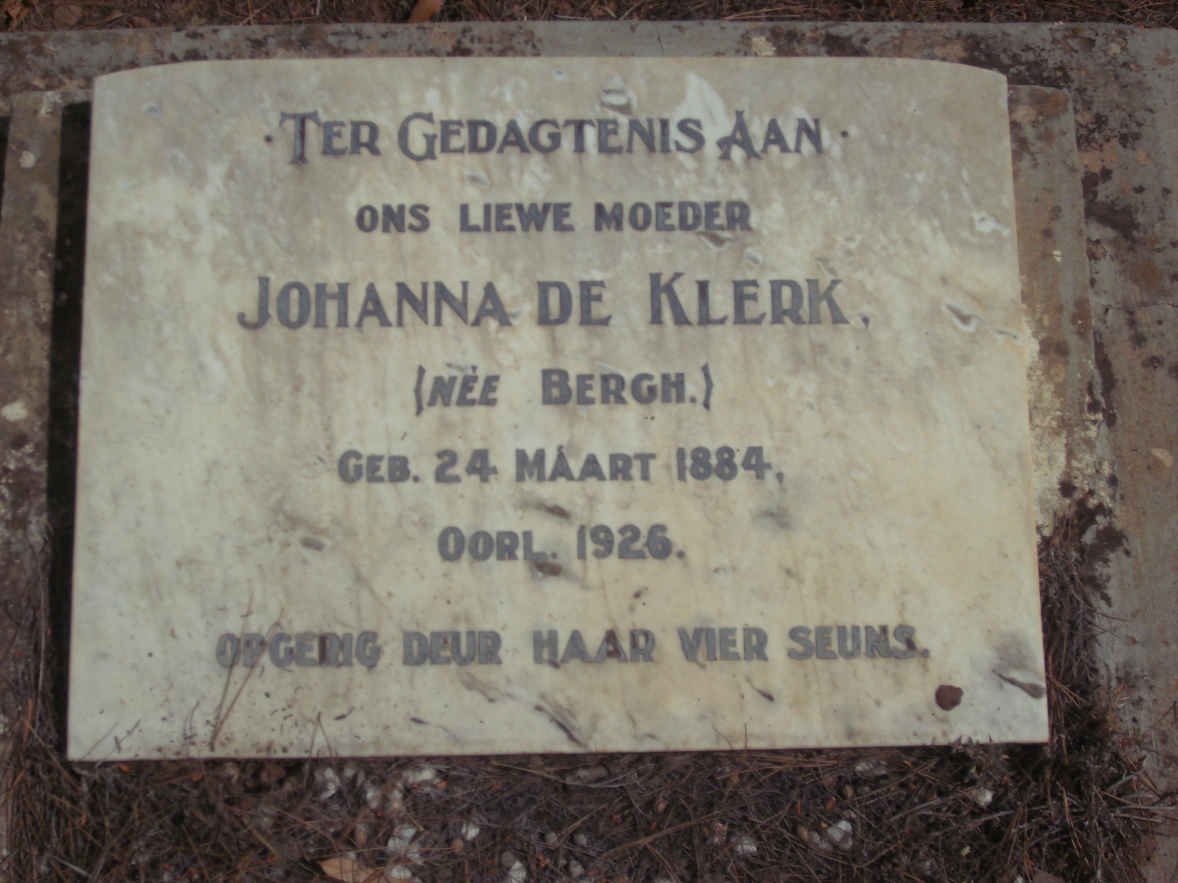 KLERK Johanna, de nee BERGH 1884-1926