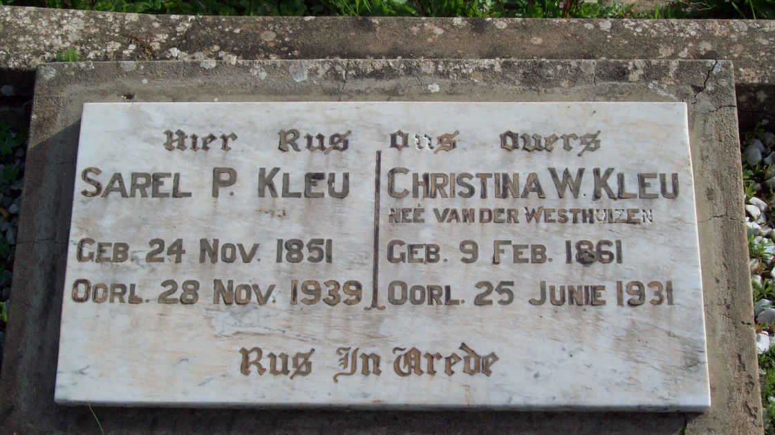 KLEU Sarel P. 1851-1939 &amp; Christina W. VAN DER WESTHUIZEN 1861-1931
