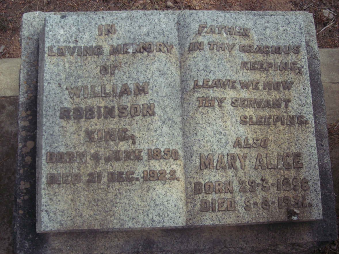 KING William Robinson 1850-1925 &amp; Mary Alice 1856-1931
