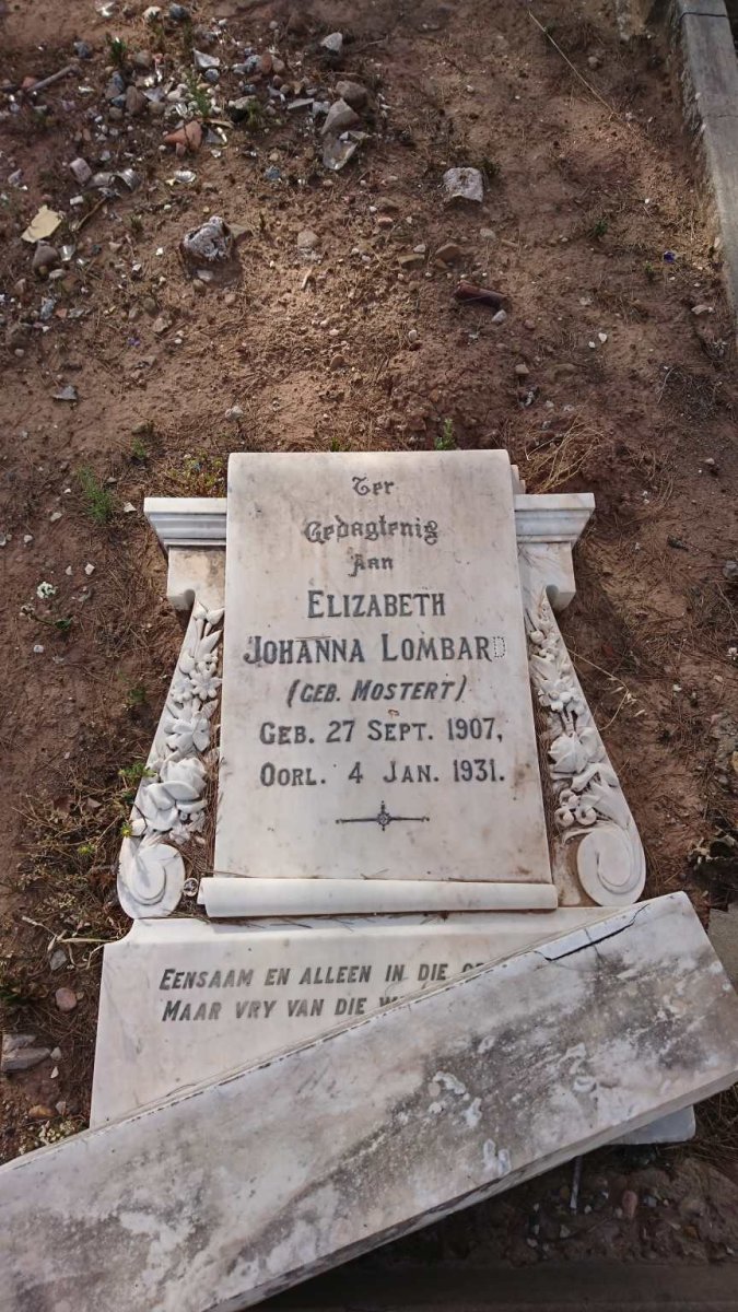 LOMBARD Elizabeth Johanna nee MOSTERT 1907-1931