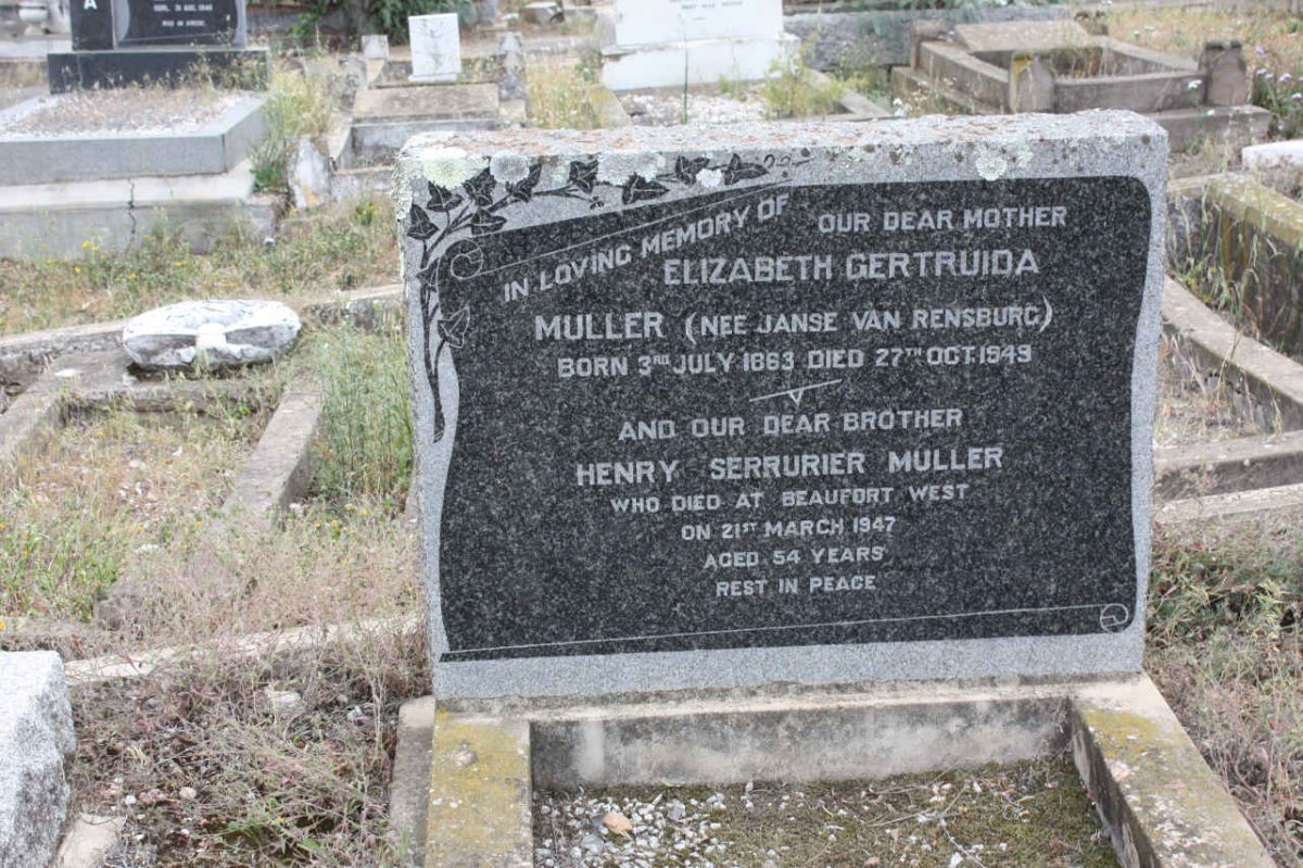 MULLER Elizabeth Gertruida nee JANSE VAN RENSBURG 1863-1949 :: MULLER Henry Serrurier -1947