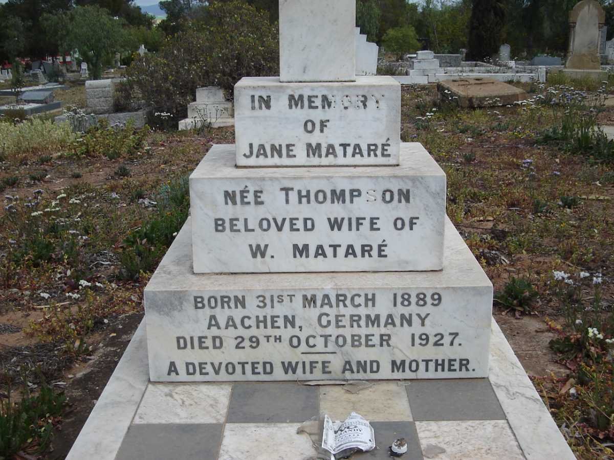 MATARÉ Jane nee THOMPSON 1889-1927