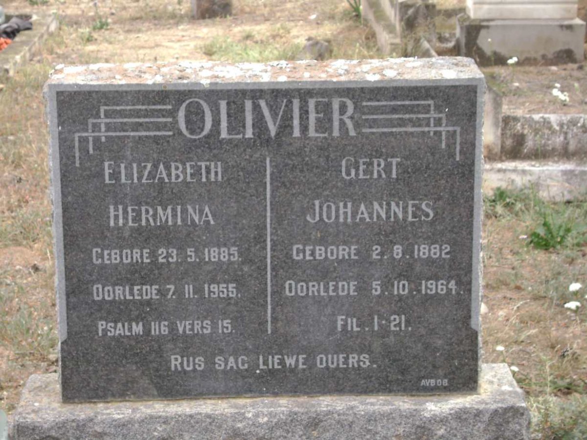 OLIVIER Gert Johannes 1882-1964 &amp; Elizabeth Hermina 1885-1955