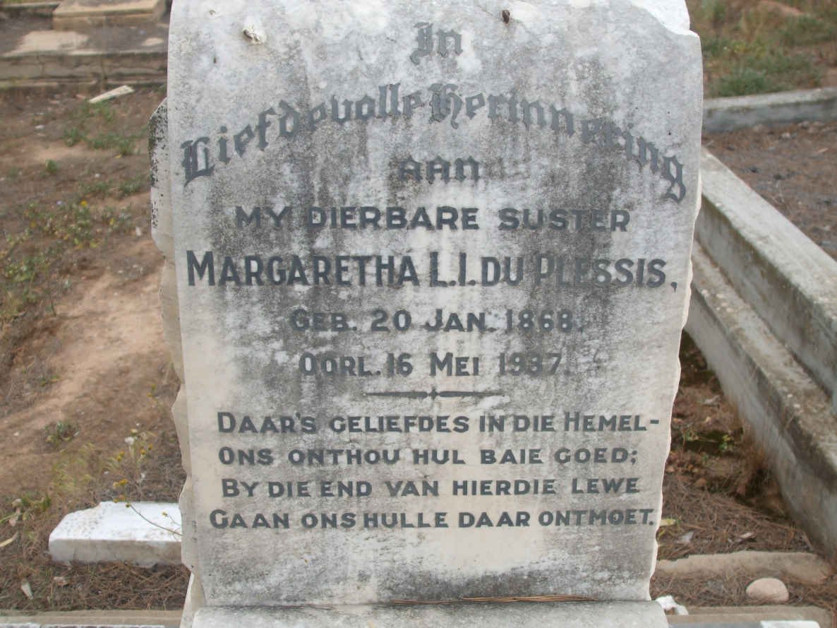 PLESSIS Margaretha L I, du 1868-1987