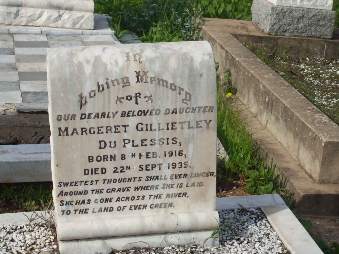 PLESSIS Margeret Gillietley, du 1916-1935