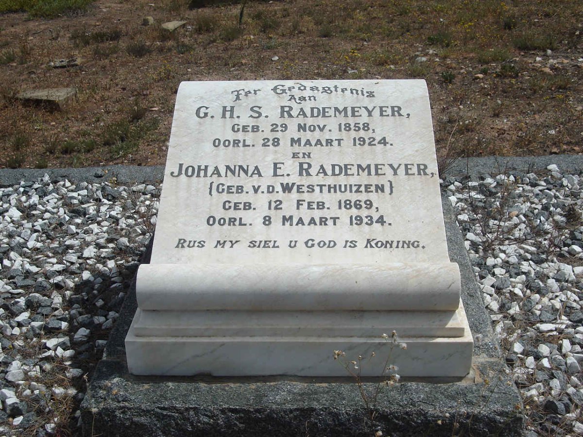 RADEMEYER G.H.S. 1858-1924 &amp; Johanna E. V.D.WESTHUIZEN 1869-1934