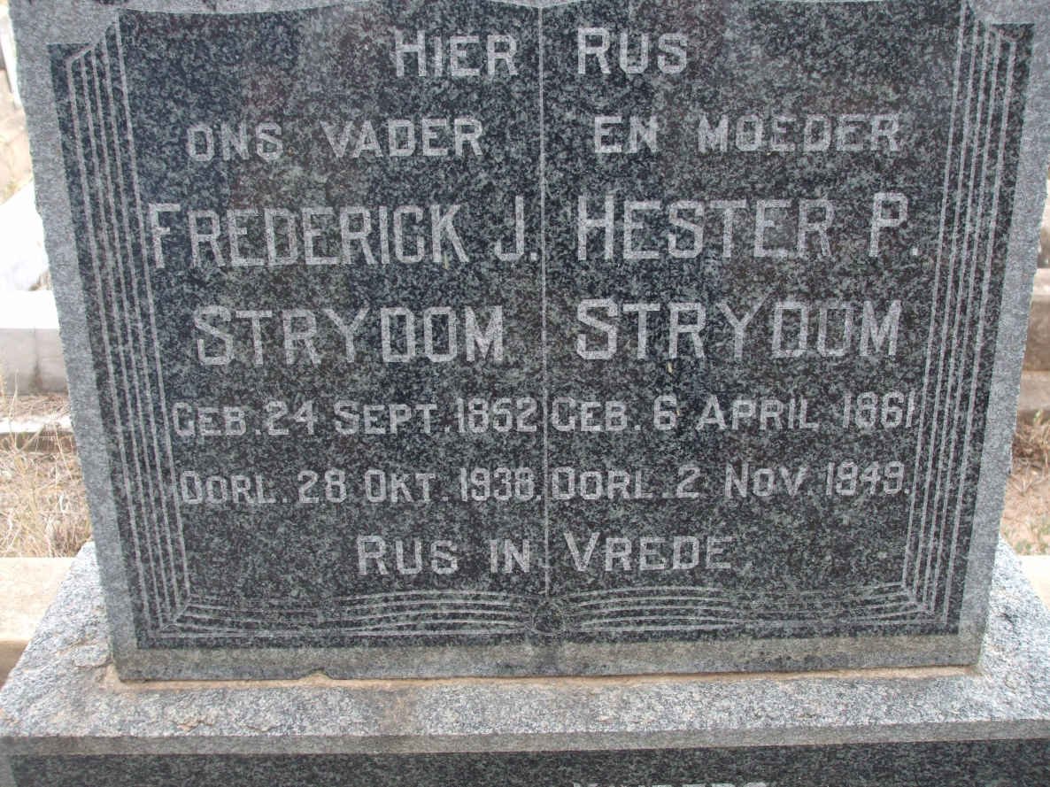 STRYDOM Frederick J. 1852-1938 &amp; Hester P. 1861-1949