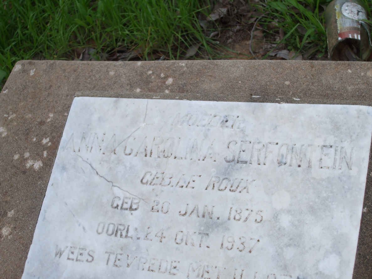 SERFONTEIN Anna Carolina nee LE ROUX 1875-1937