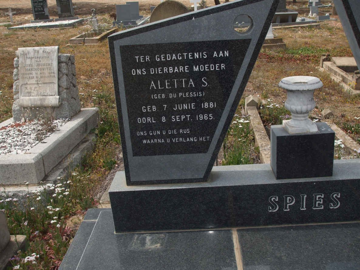 SPIES Aletta S. nee DU PLESSIS 1881-1965