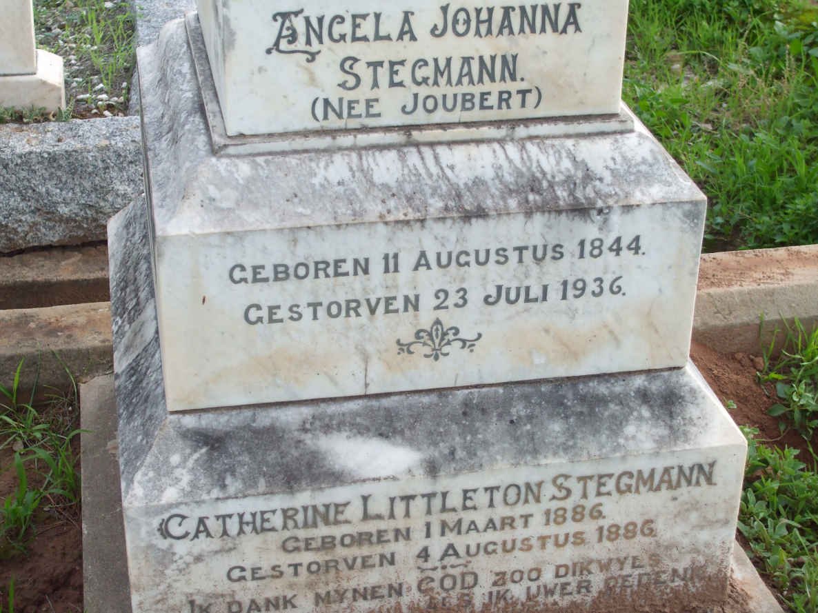 STEGMANN Angela Johanna nee JOUBERT 1844-1936 :: STEGMANN Catherine Littleton 1886-1886