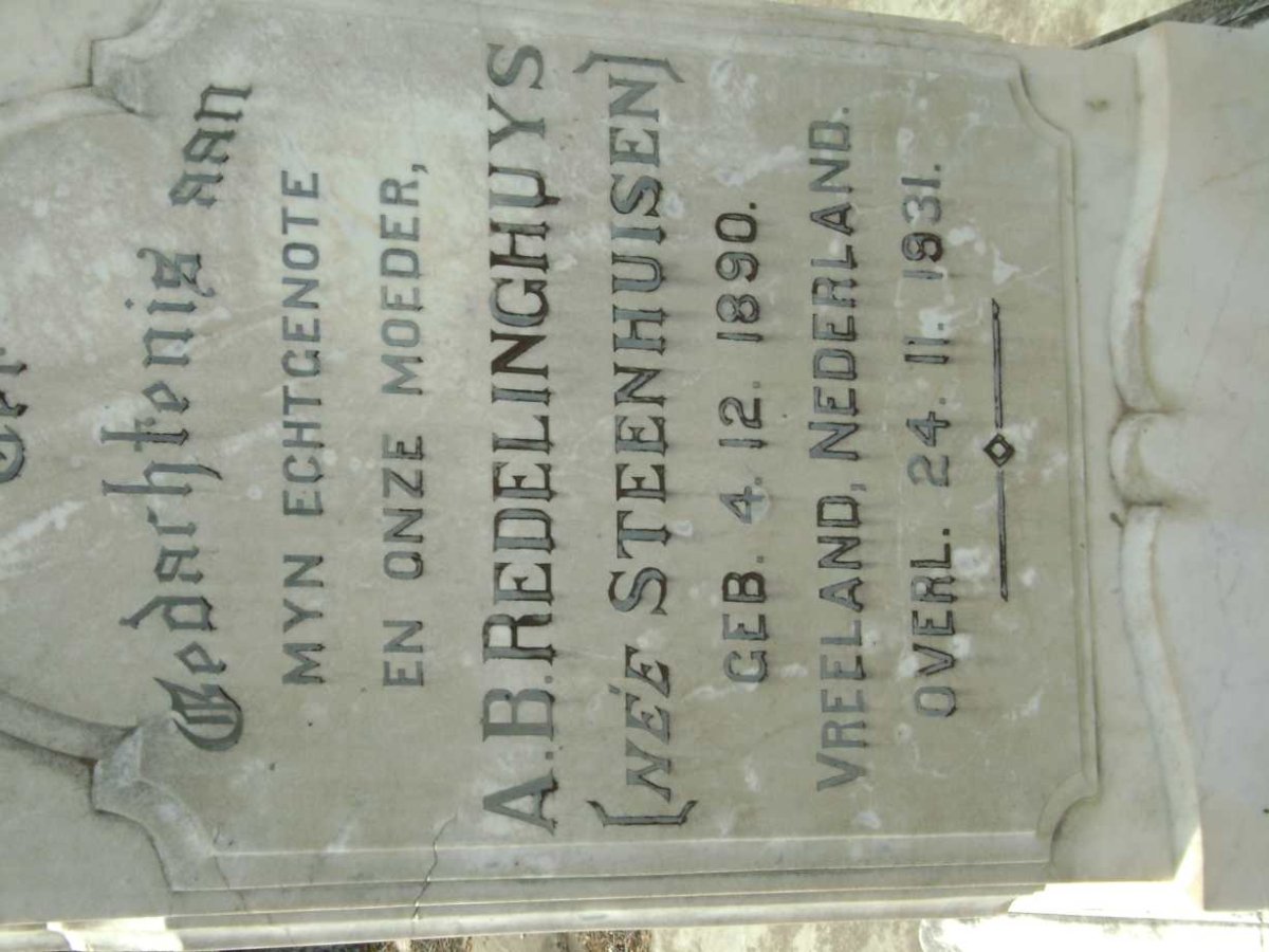 REDELINGHUYS A.B. nee STEENHUISEN 1890-1931