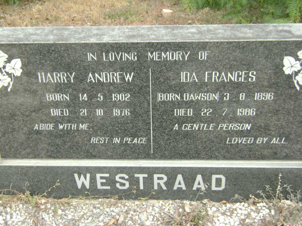 WESTRAAD Harry Andrew 1902-1976 &amp; Ida Frances DAWSON 1896-1986