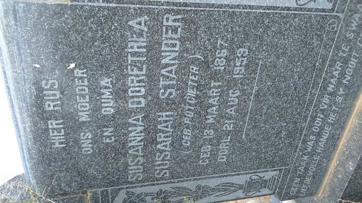 STANDER Susanna Dorethea Susarah nee POTGIETER 1867-1959