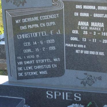 SPIES Christoffel F.J. 1909-1981 &amp; Anna Maria MAREE 1915-2005