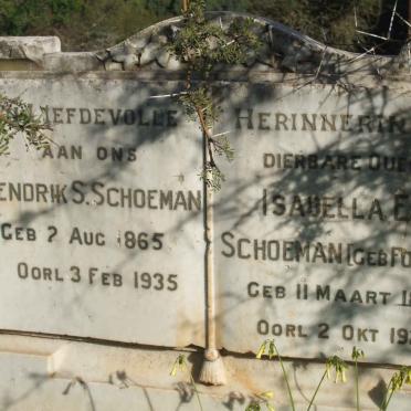 SCHOEMAN Hendrik S. 1865-1935 &amp; Isabella E.M. FOURIE 1892-1929