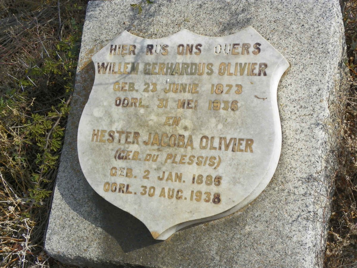 OLIVIER Willem Gerhardus 1873-1936 &amp; Hester Jacoba DU PLESSIS 1885-1938