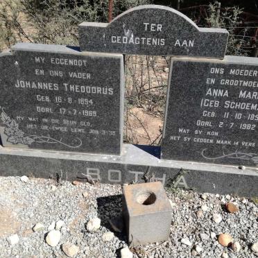 BOTHA Johannes Theodorus 1894-1969 &amp; Anna Maria SCHOEMAN 1897-1982