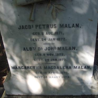 MALAN Margaretha Magdalena 1870-1875 :: MALAN Jacobs Petrus 1871-1872 :: MALAN  Albts Dl Johs 1872-1873