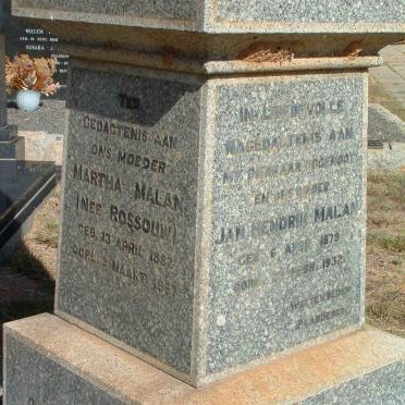 MALAN Jan Hendrik 1879-1932 &amp; Martha ROSSOUW 1882-1967
