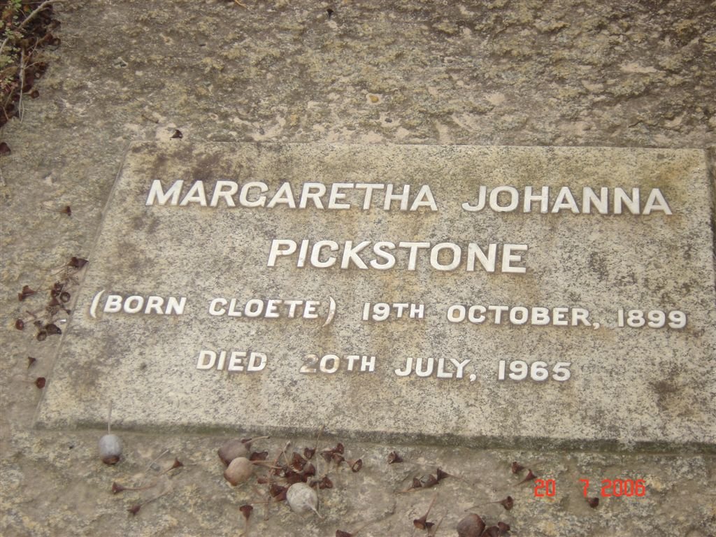 PICKSTONE Margaretha Johanna nee CLOETE 1899-1965