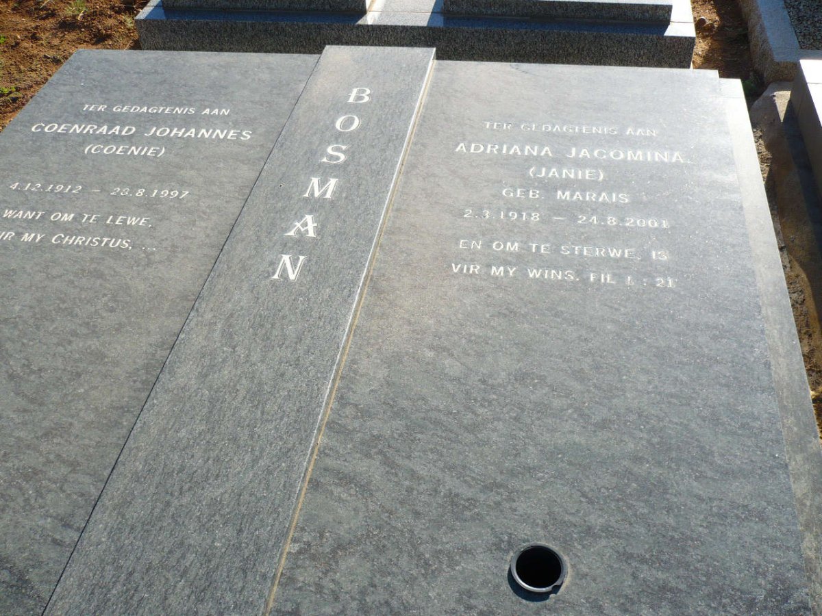 BOSMAN Coenraad Johannes 1912-1997 &amp; Adriana Jacomina MARAIS 1918-2001