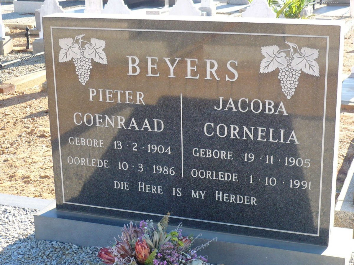 BEYERS Pieter Coenraad 1904-1986 &amp; Jacoba Cornelia 1905-1991