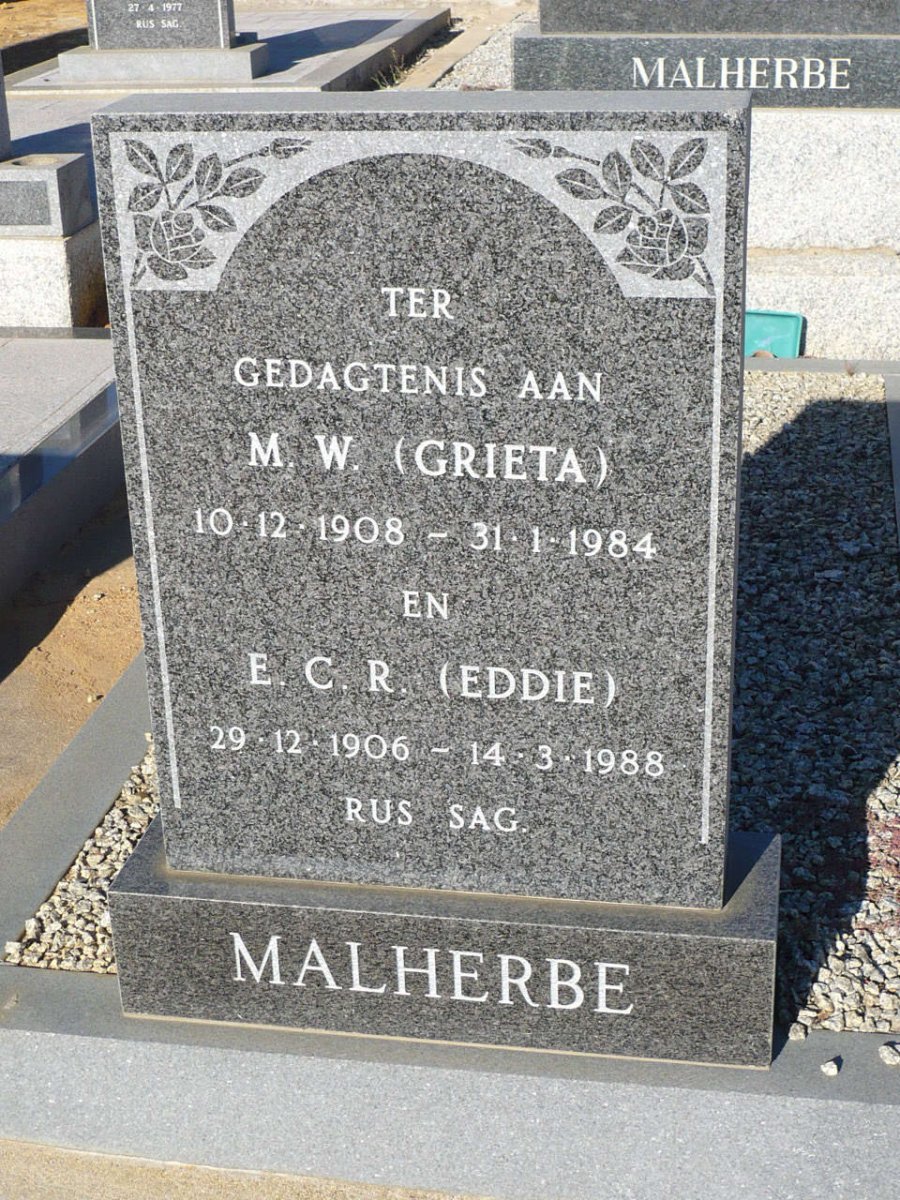 MALHERBE E.C.R. 1906-1988 &amp; M.W. 1908-1984