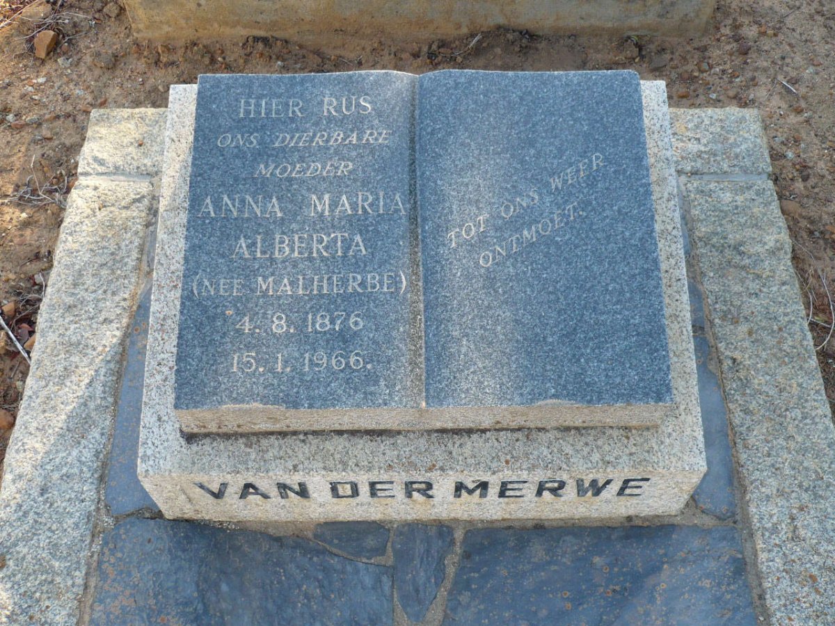 MERWE Anna Maria Alberta, van der nee MALHERBE 1876-1966