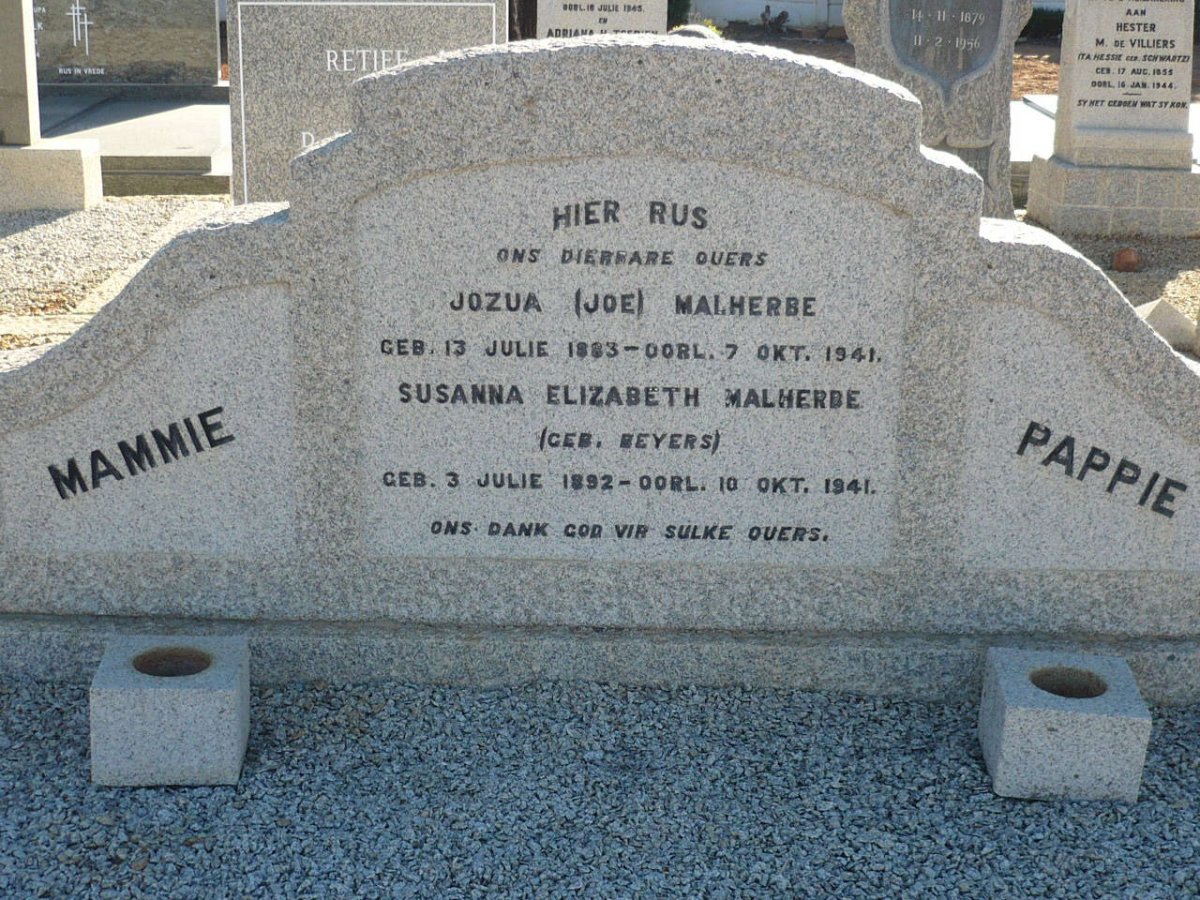 MALHERBE Jozua 1883-1941 &amp; Susanna Elizabeth BEYERS 1892-1941