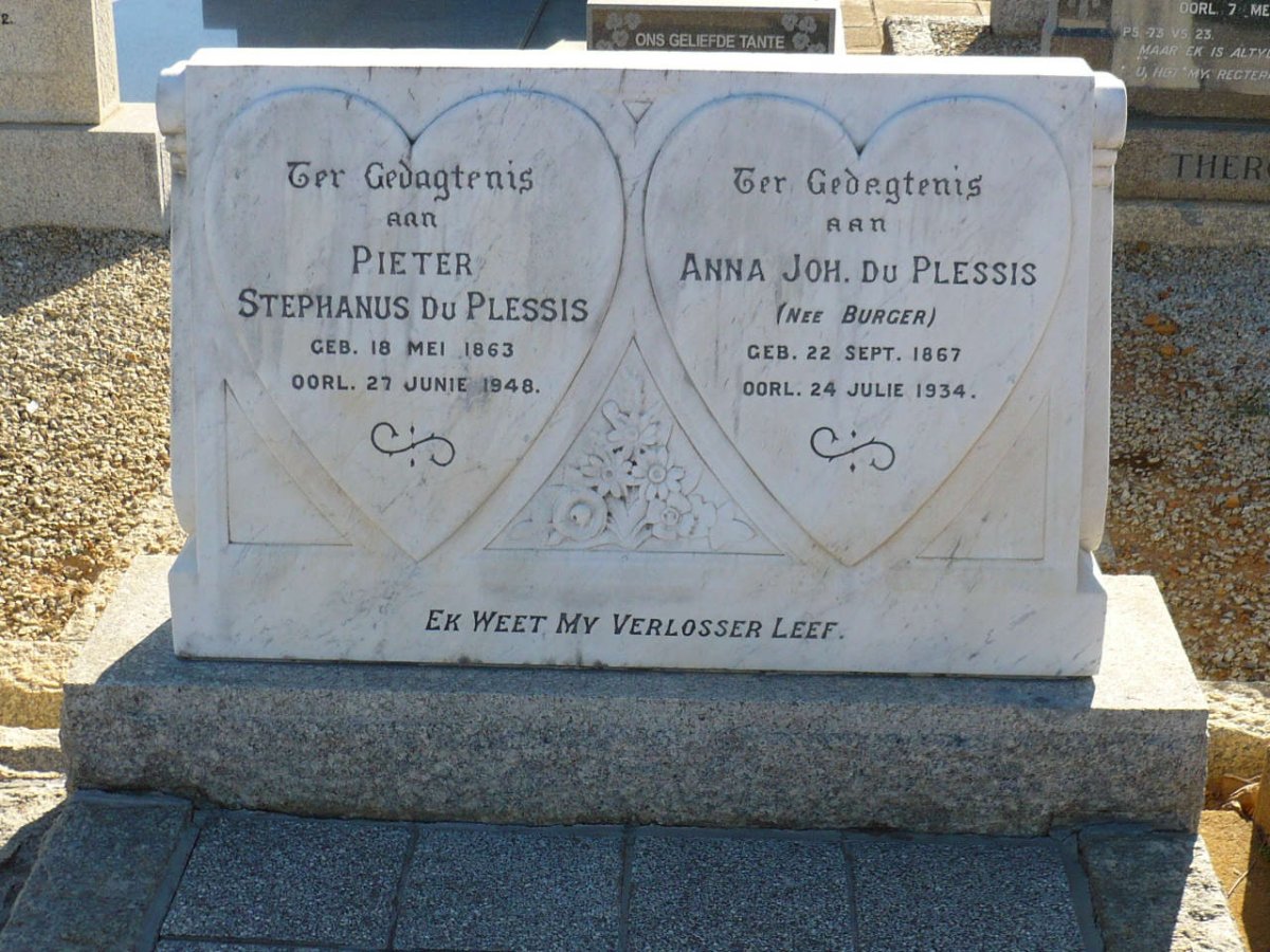PLESSIS Pieter Stephanus, du 1863-1948 &amp; Anna Joh. BURGER 1867-1934