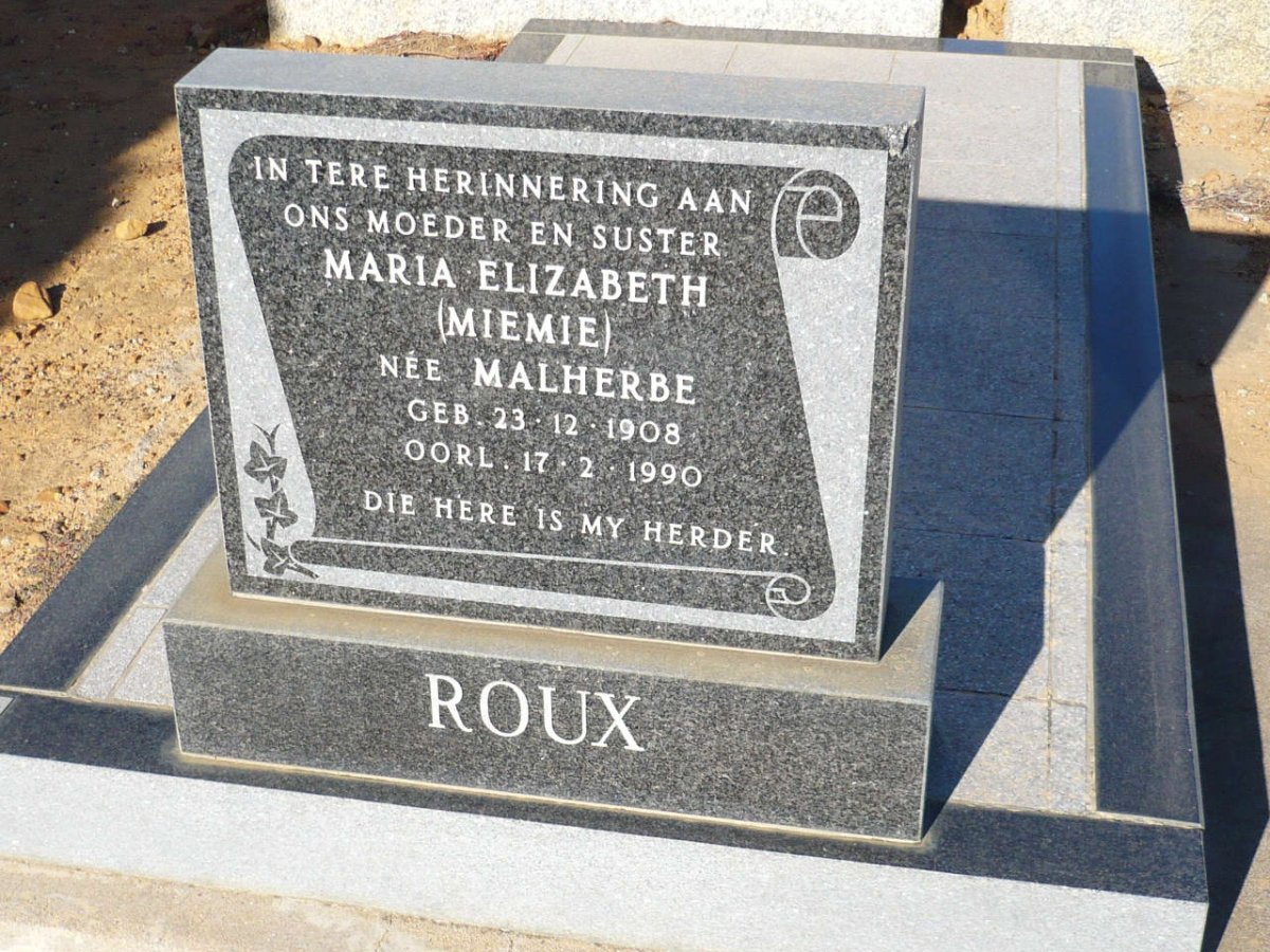 ROUX Maria Elizabeth nee MALHERBE 1908-1990