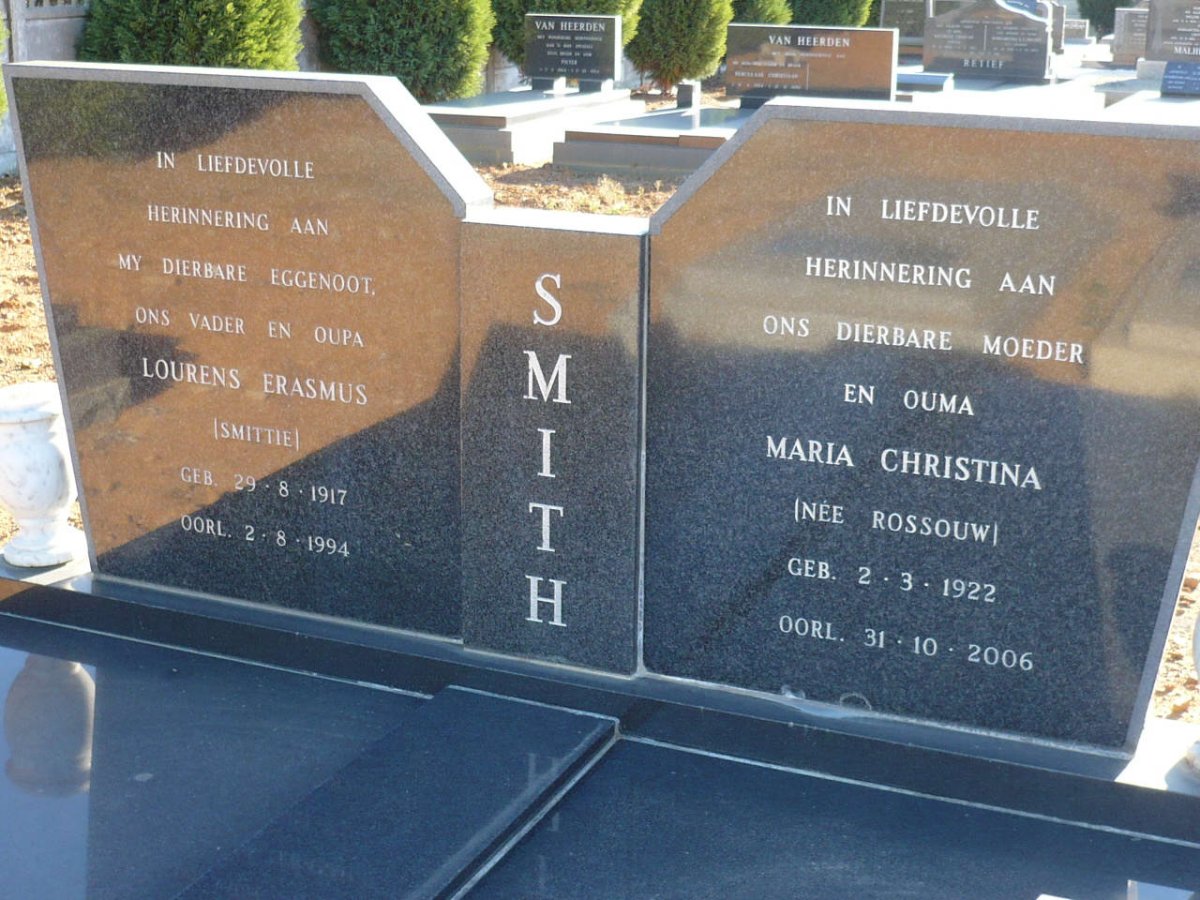 SMITH Lourens Erasmus 1917-1994 &amp; Maria Christina ROSSOUW 1922-2006
