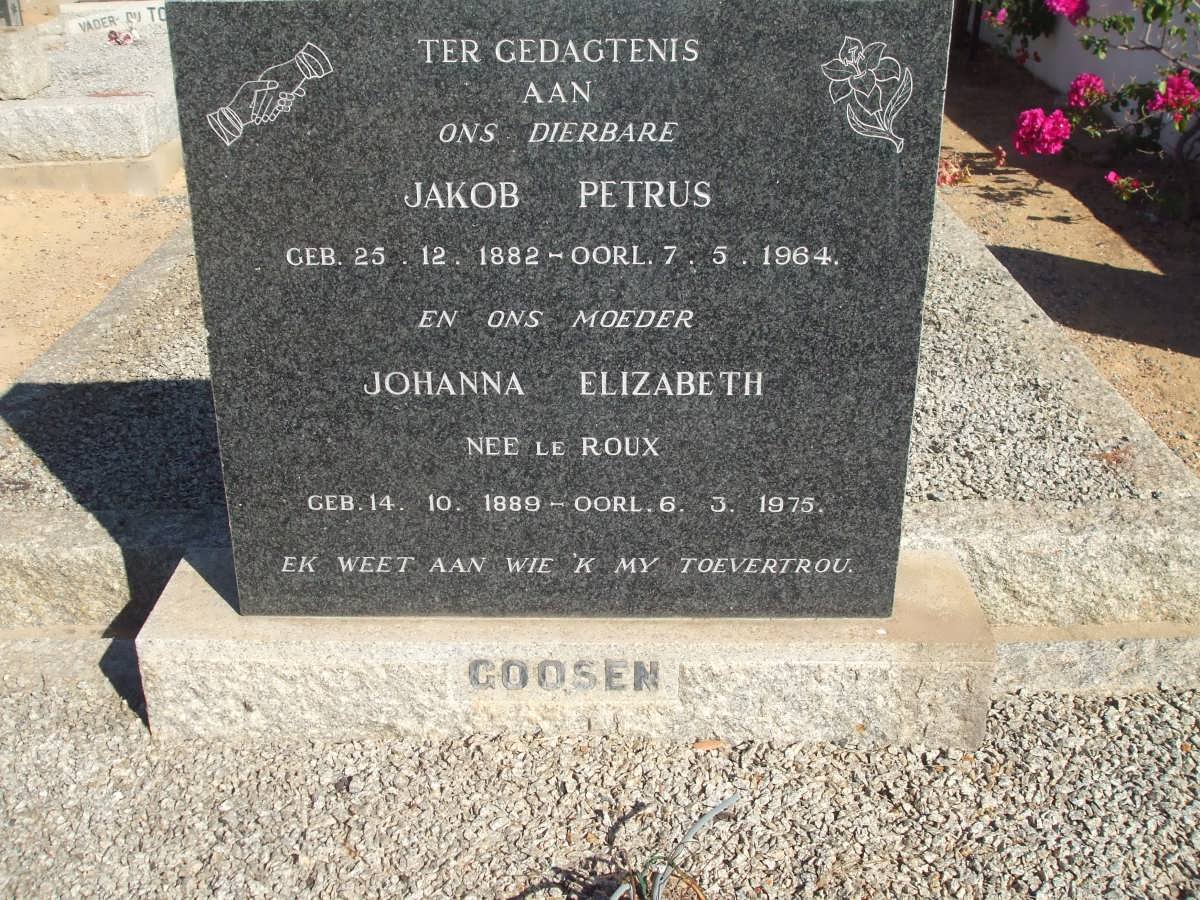 GOOSEN Jakob Petrus 1882-1964 &amp; Johanna Elizabeth LE ROUX 1889-1975