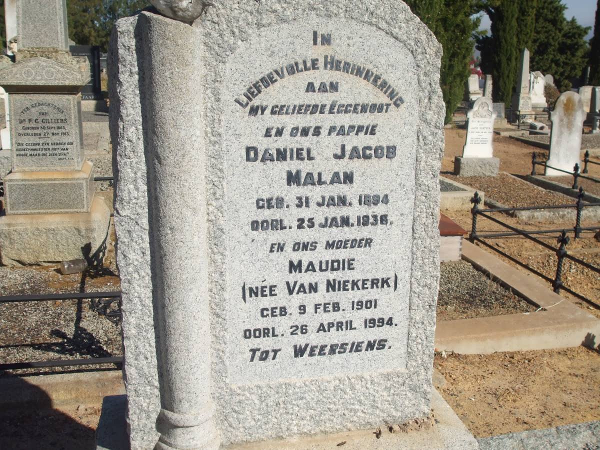 MALAN Daniel Jacob 1894-1936 &amp; Maudie VAN NIEKERK 1901-1994