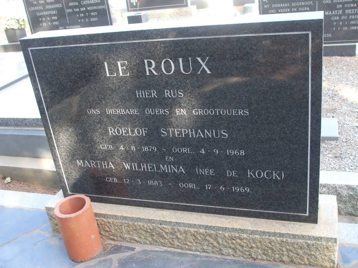ROUX Roelof Stephanus, le 1879-1968 &amp; Martha Wilhelmina DE KOCK 1883-1969