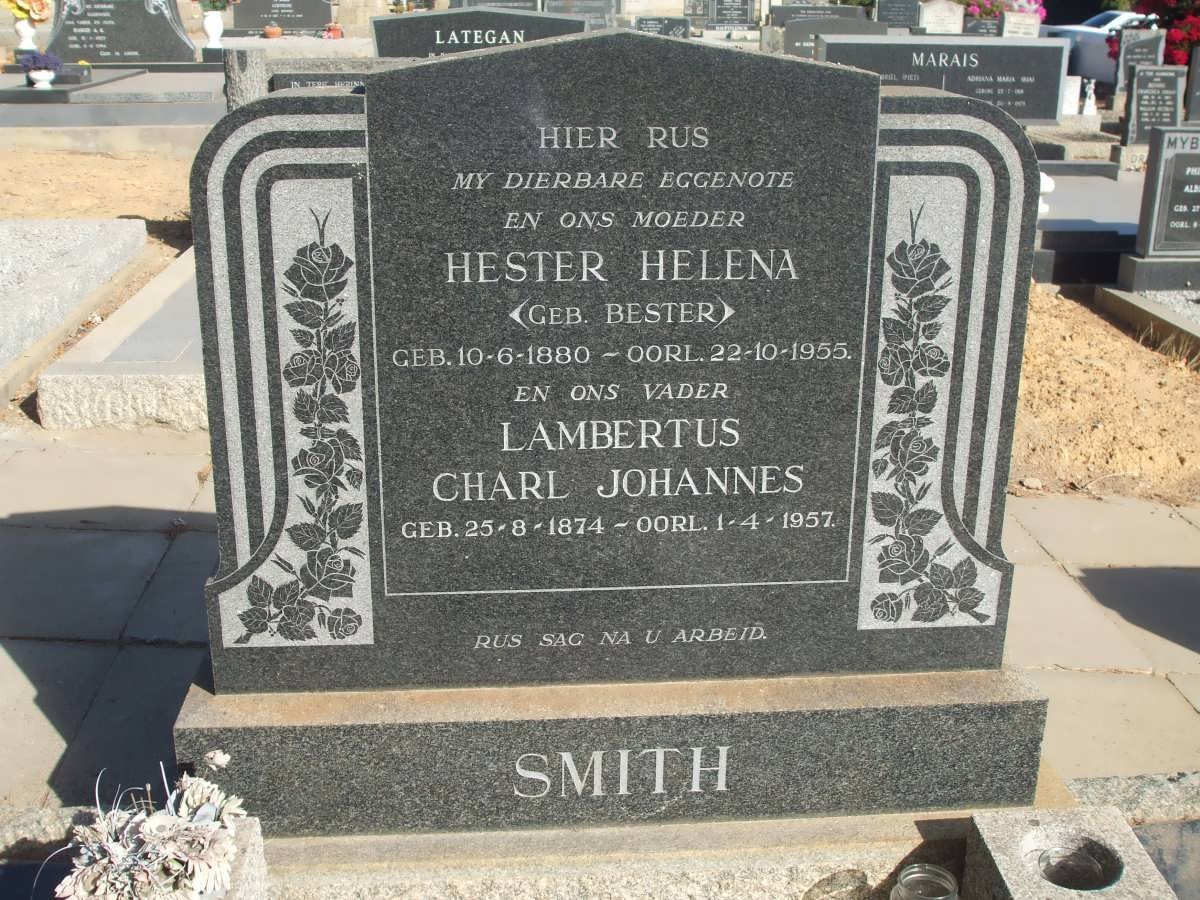 SMITH Lambertus Charl Johannes 1874-1957 &amp; Hester Helena BESTER 1880-1955